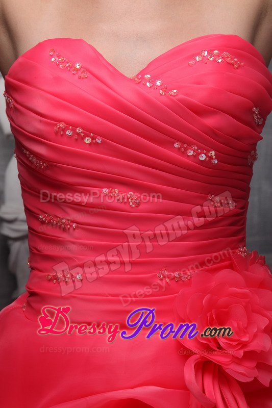 Coral Red Sweetheart Beading and Ruched Dresses For 15