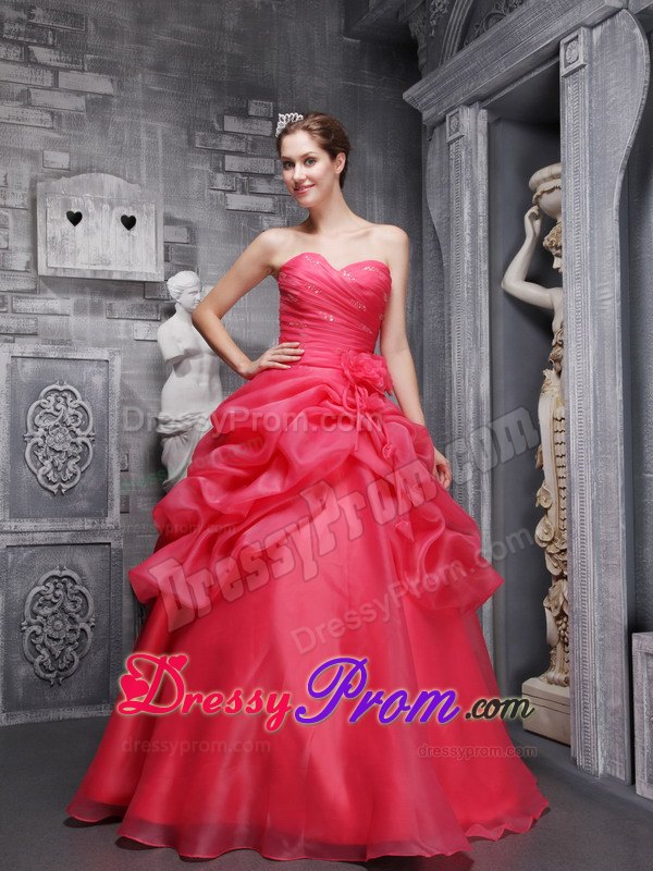 Coral Red Sweetheart Beading and Ruched Dresses For 15