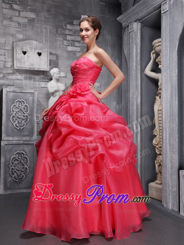 Coral Red Sweetheart Beading and Ruched Dresses For 15