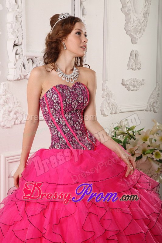 Sweetheart Sequins Hot Pink Ruffled Dresses For a Quince