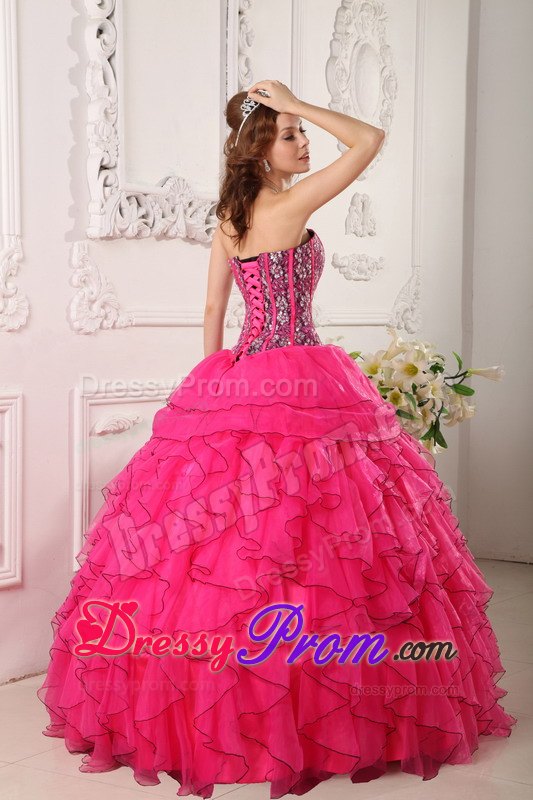Sweetheart Sequins Hot Pink Ruffled Dresses For a Quince