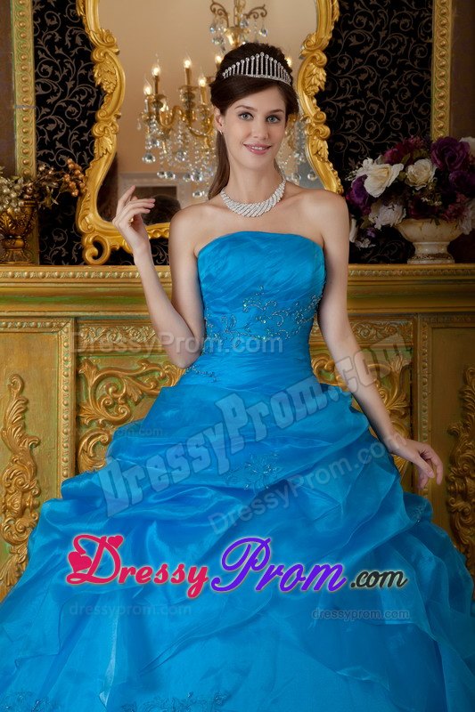 Blue Strapless Sequin Appliques Quinceanera Dress Floor-length