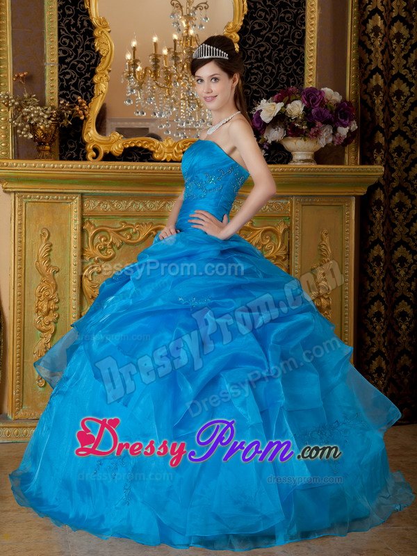 Blue Strapless Sequin Appliques Quinceanera Dress Floor-length