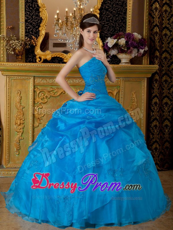 Blue Strapless Sequin Appliques Quinceanera Dress Floor-length
