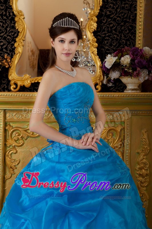Blue Strapless Sequin Appliques Quinceanera Dress Floor-length