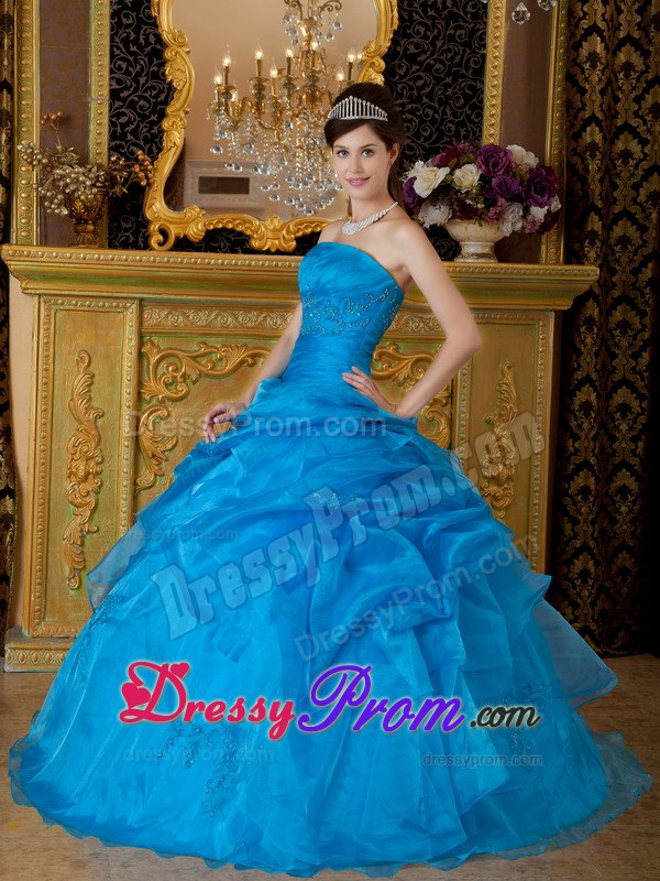 Blue Strapless Sequin Appliques Quinceanera Dress Floor-length