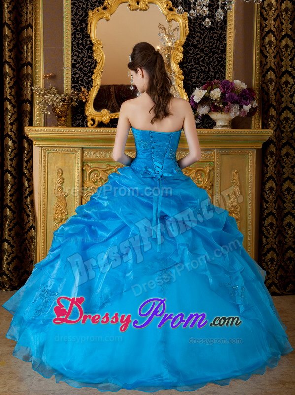 Blue Strapless Sequin Appliques Quinceanera Dress Floor-length