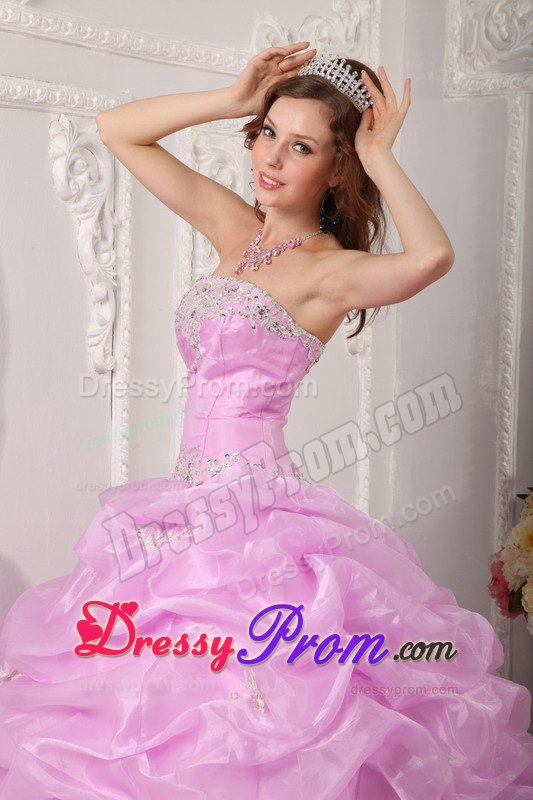 Lilac Strapless Appliques Sweet 16 Dresses with Pick-ups