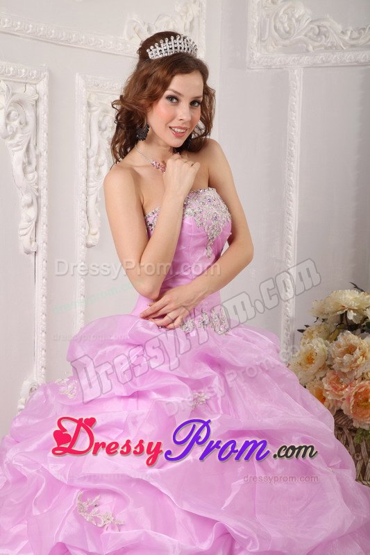 Lilac Strapless Appliques Sweet 16 Dresses with Pick-ups
