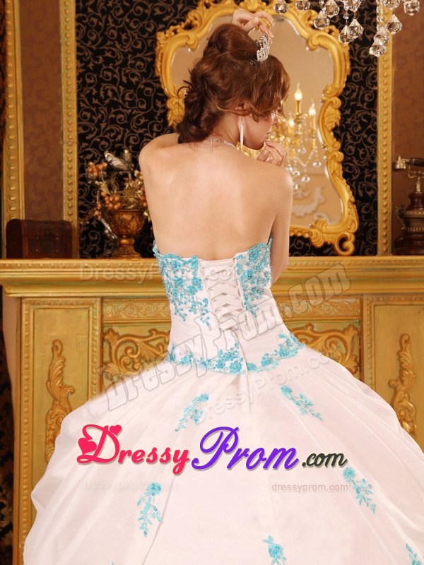 White Ball Gown Sweetheart Floor-length Appliques Dresses For 15 Dress
