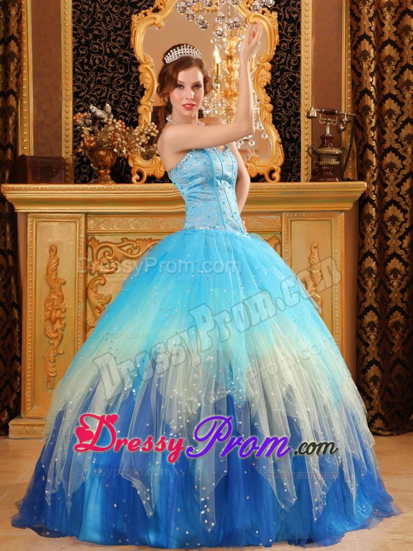 Blue Sweetheart Beading Ruffled Quinceanera Dress in Vaughan