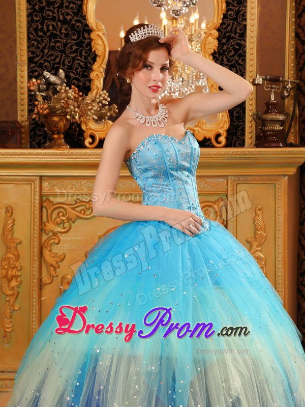 Blue Sweetheart Beading Ruffled Quinceanera Dress in Vaughan