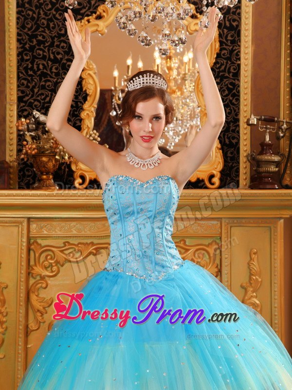 Blue Sweetheart Beading Ruffled Quinceanera Dress in Vaughan