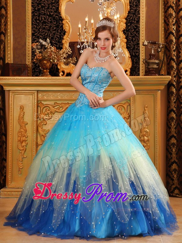 Blue Sweetheart Beading Ruffled Quinceanera Dress in Vaughan