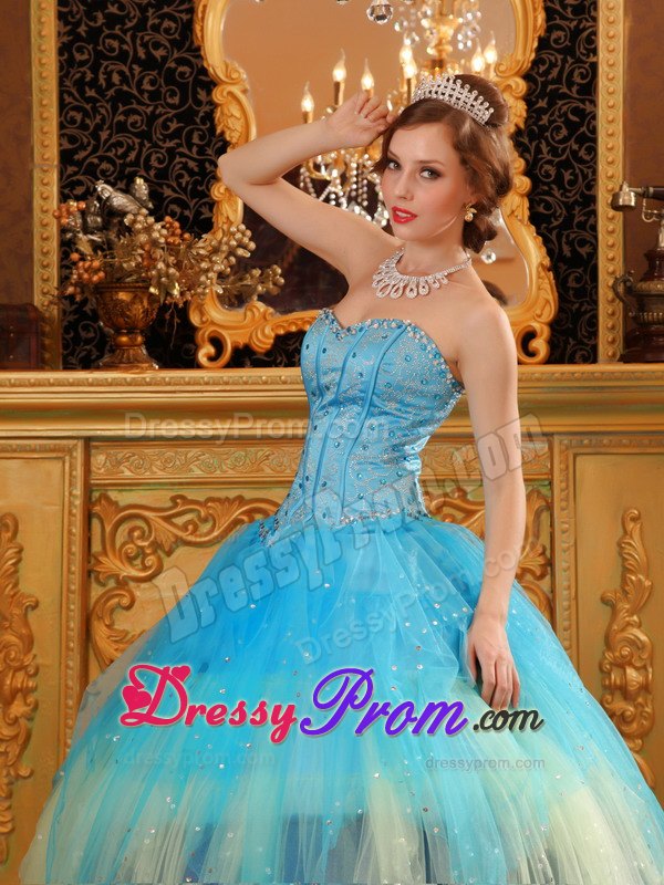 Blue Sweetheart Beading Ruffled Quinceanera Dress in Vaughan