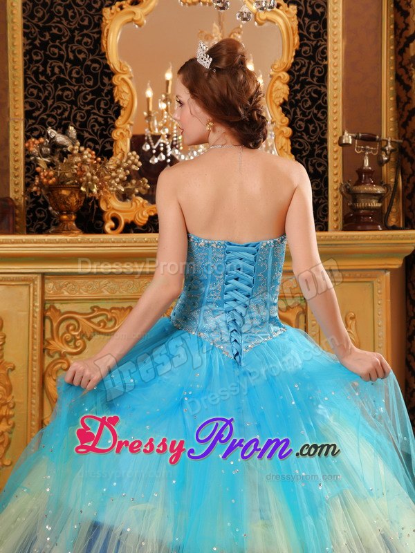 Blue Sweetheart Beading Ruffled Quinceanera Dress in Vaughan