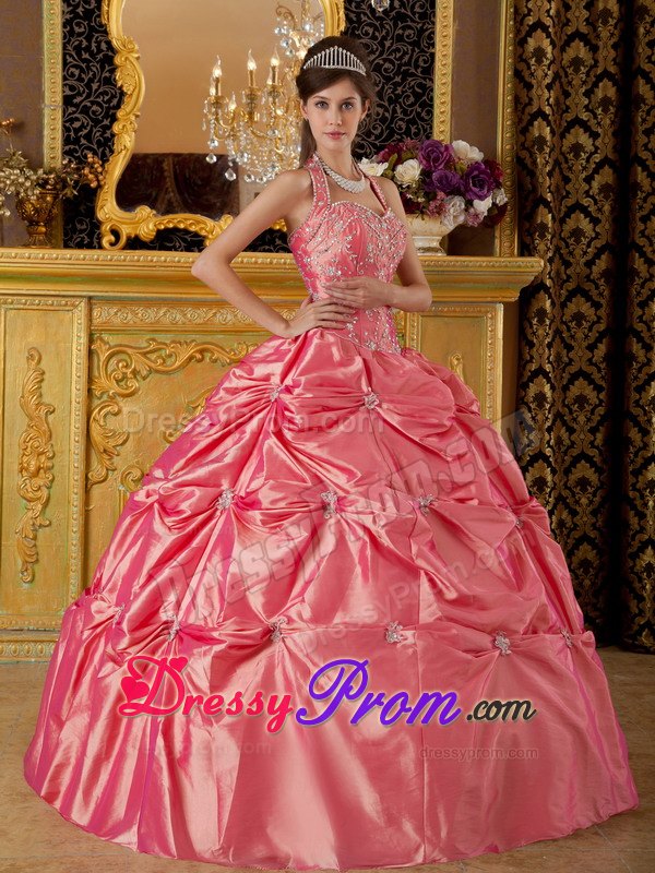Halter Sequin Sweetheart Quinceanera Dress with Appliques