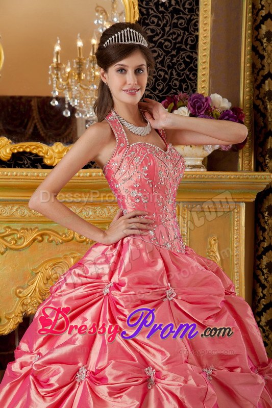 Halter Sequin Sweetheart Quinceanera Dress with Appliques