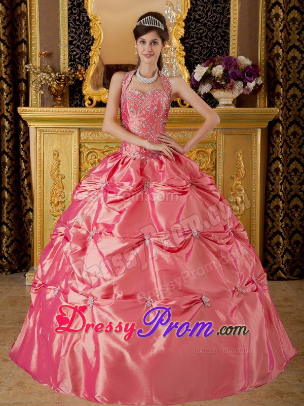 Halter Sequin Sweetheart Quinceanera Dress with Appliques