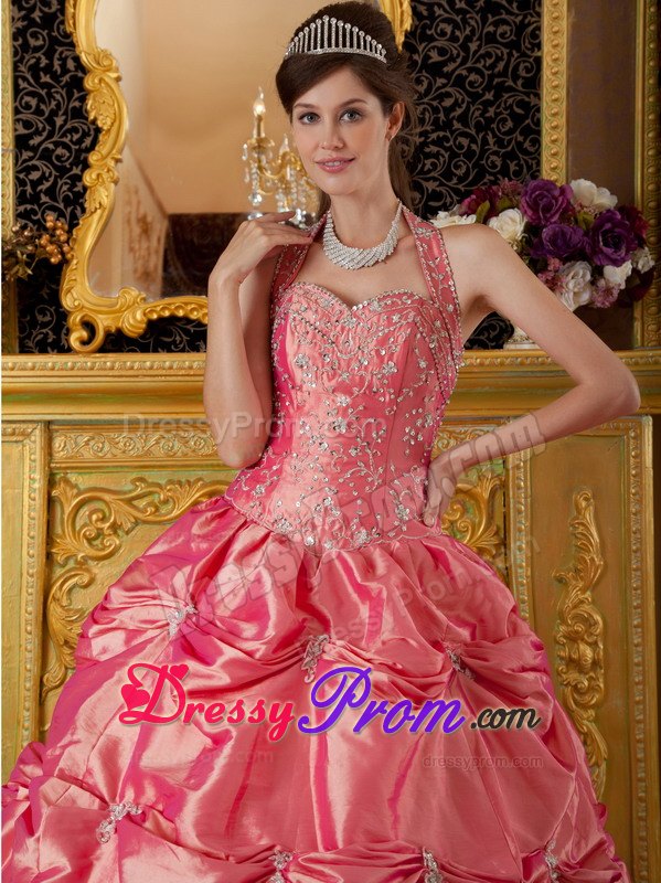 Halter Sequin Sweetheart Quinceanera Dress with Appliques