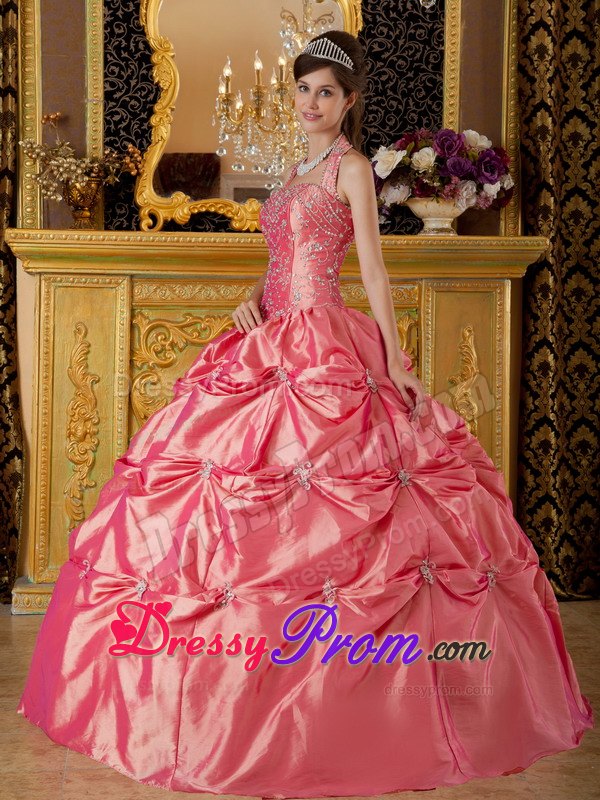 Halter Sequin Sweetheart Quinceanera Dress with Appliques