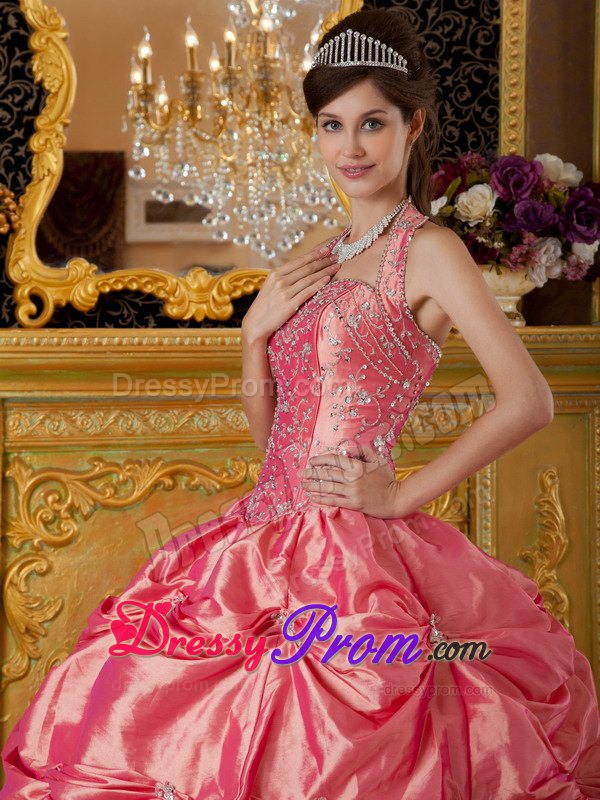 Halter Sequin Sweetheart Quinceanera Dress with Appliques