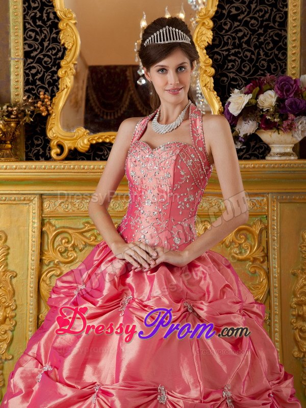 Halter Sequin Sweetheart Quinceanera Dress with Appliques