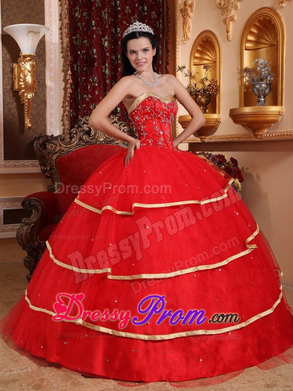 Sweetheart Floor-length Red Beading Dresses 15 with Layers
