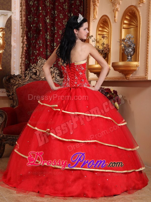 Sweetheart Floor-length Red Beading Dresses 15 with Layers