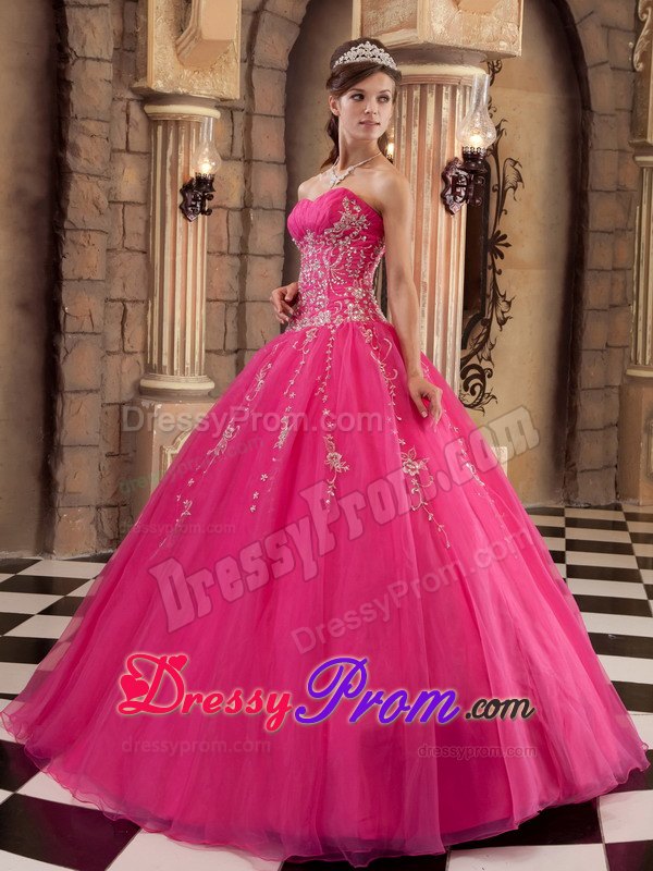 Floor-length Beading Pink Quinceanera Dress with Appliques