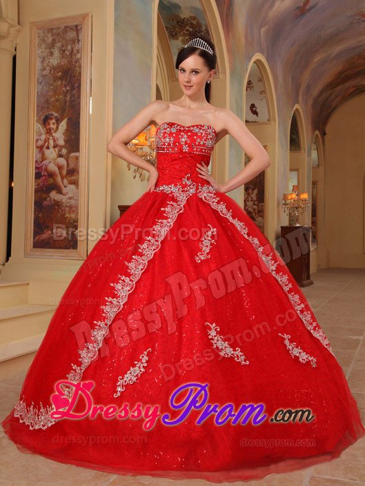 Red Sweetheart Embroidery and Beading Sweet 16 Dresses