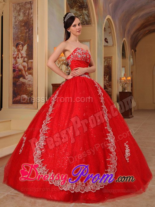 Red Sweetheart Embroidery and Beading Sweet 16 Dresses