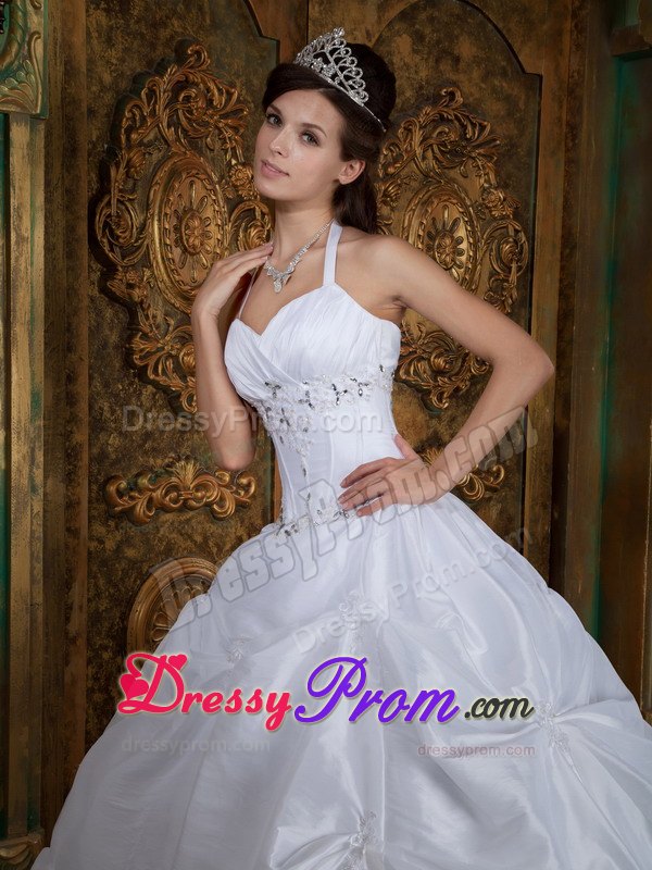 Halter Beading Sweetheart Pick-ups White Quinceanera Dress