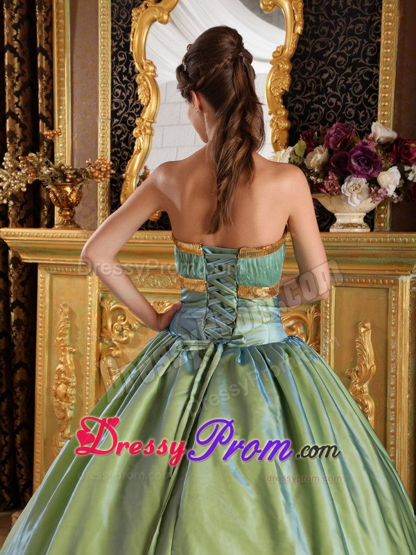 Pleated Olive Green Strapless Appliques Quinceanera Dress