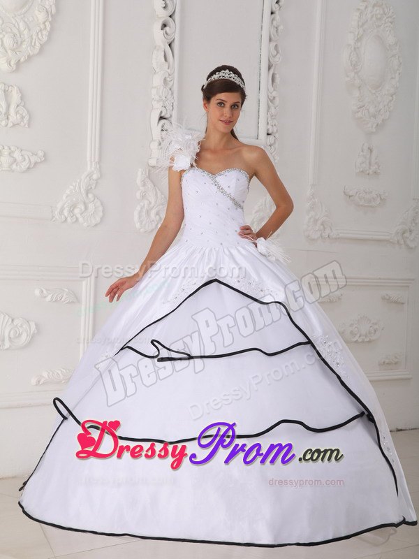 White Ball Gown One Shoulder Beading Quinceanera Dress