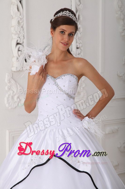 White Ball Gown One Shoulder Beading Quinceanera Dress