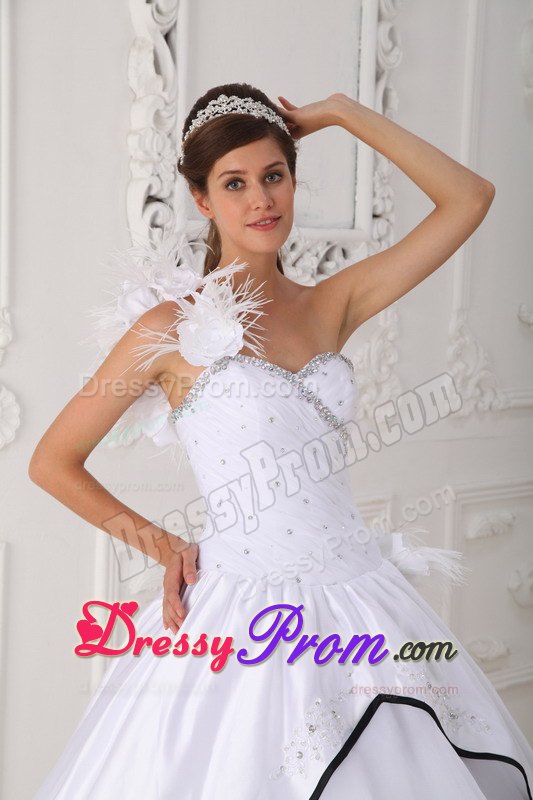 White Ball Gown One Shoulder Beading Quinceanera Dress