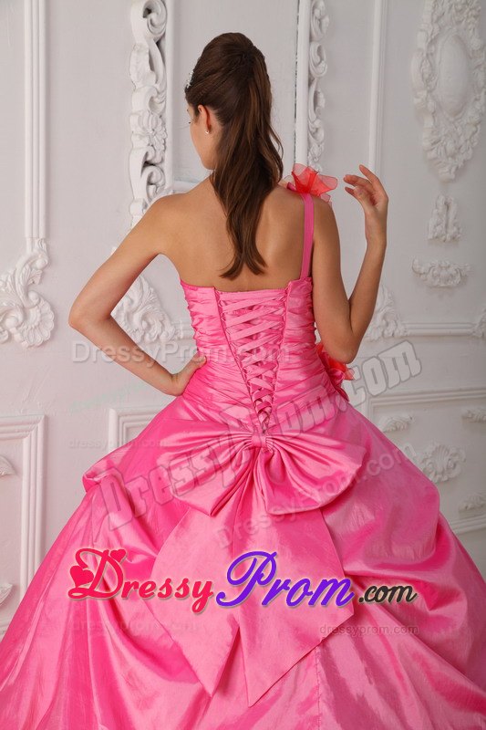Beaded Sweetheart Rose Pink One Shoulder Quinceanera Dress
