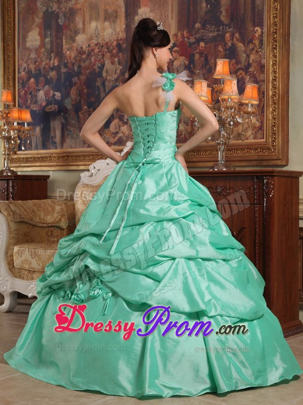 One Shoulder Beaded Apple Green Quinceanera Gown Dresses