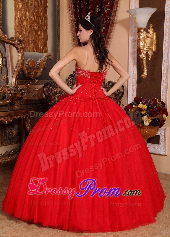 Beading Strapless Red Ball Gown Quinceanera Dress on Sale