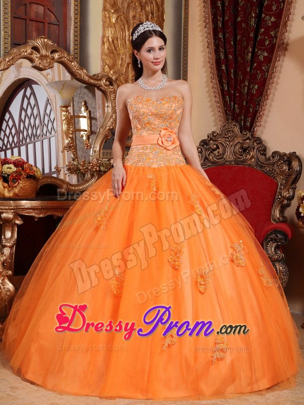 Beading and Appliques Sweetheart Orange Quince Dresses