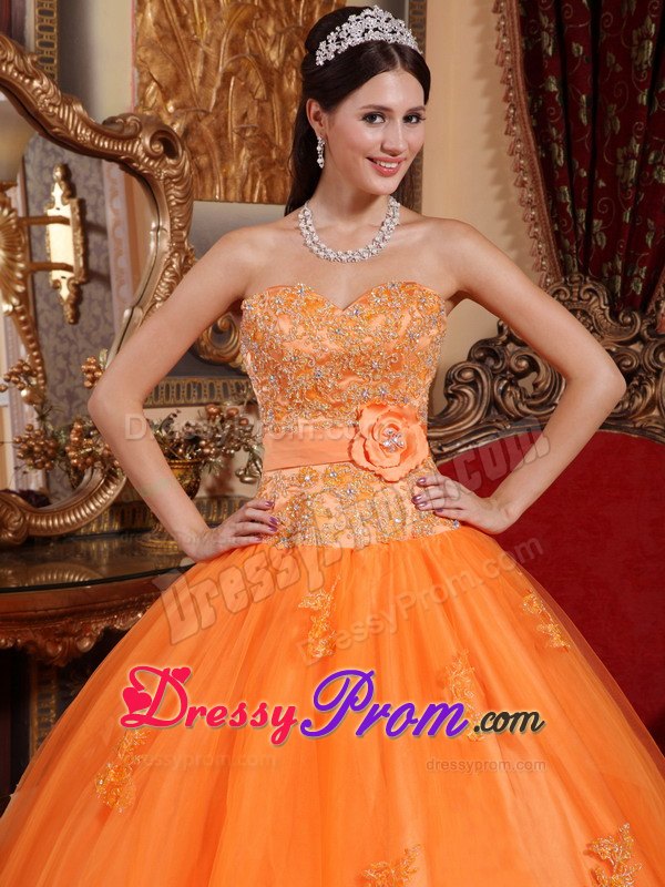 Beading and Appliques Sweetheart Orange Quince Dresses