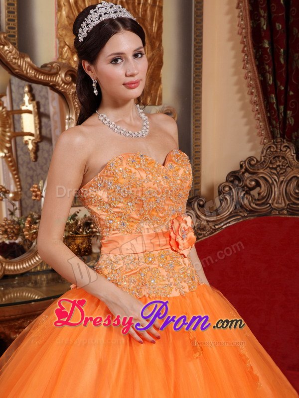 Beading and Appliques Sweetheart Orange Quince Dresses