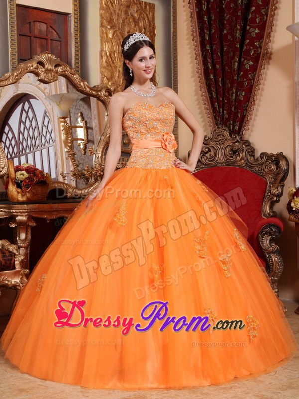 Beading and Appliques Sweetheart Orange Quince Dresses