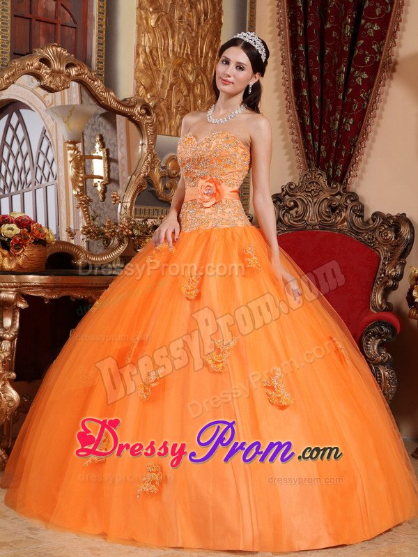 Beading and Appliques Sweetheart Orange Quince Dresses