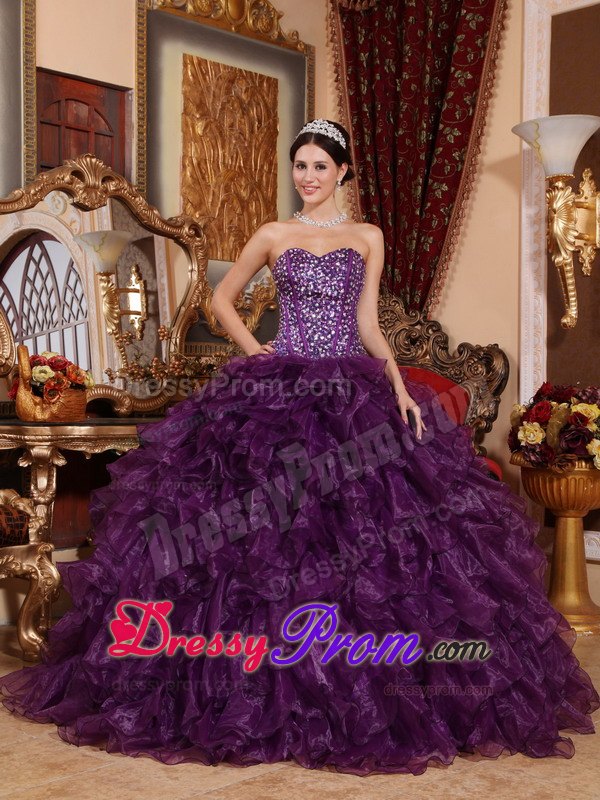 Purple Sweetheart Sequins Quinceanera Dress with Ruffles