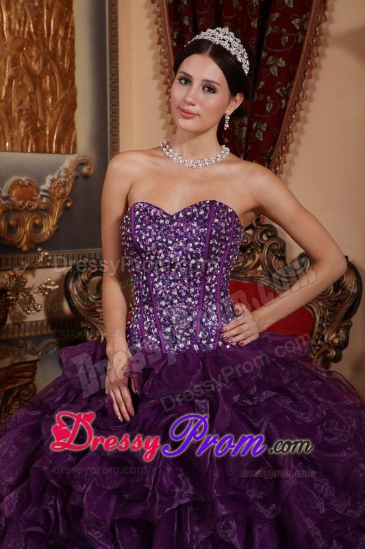 Purple Sweetheart Sequins Quinceanera Dress with Ruffles