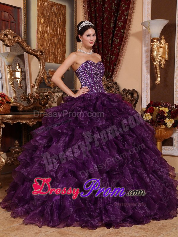 Purple Sweetheart Sequins Quinceanera Dress with Ruffles