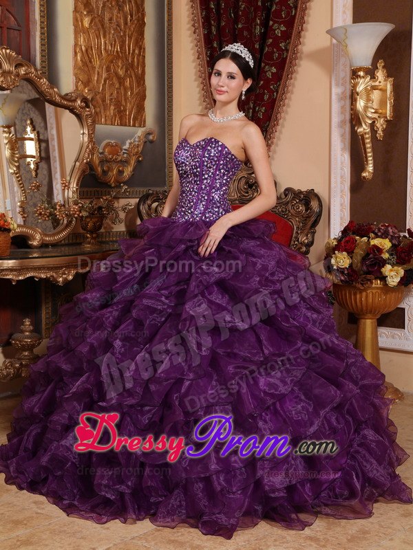Purple Sweetheart Sequins Quinceanera Dress with Ruffles