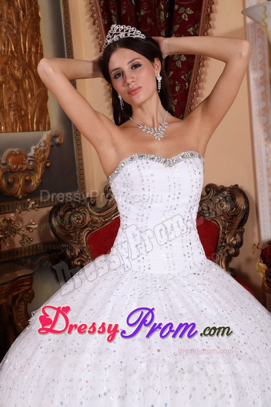White Beaded Strapless Sweet 15 Dresses with Layered Ruffles